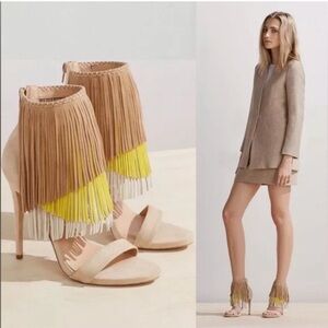 Aldo Rivamonte Suede Tan/Yellow Fringe Heels Size 6